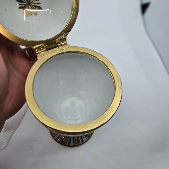 Vintage Porcelain & Brass Egg-Shaped Trinket Box With Hand Painted Le Tallec - Picture 7 of 10